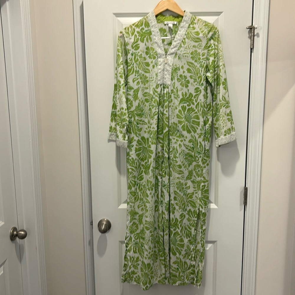 Oscar de la Renta Green White Caftan Mumu Size Small